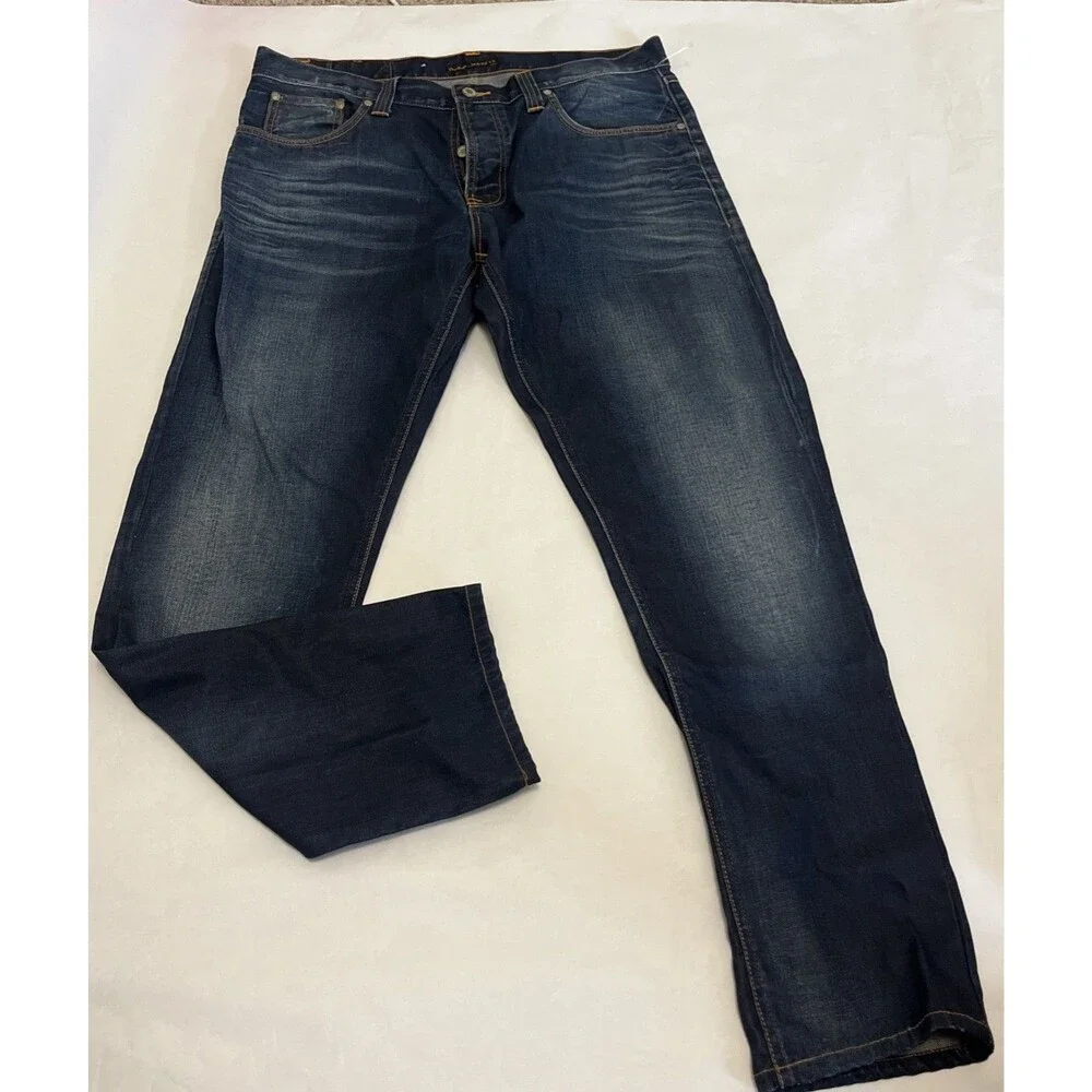 NUDIE JEANS Men's Big Bengt Jeans Nordic Ice Blue Cotton Button Fly Size 36x32
